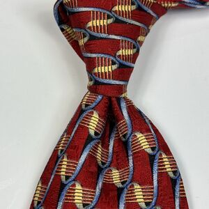 ERMENEGILDO ZEGNA‎ Mens 100% Silk Necktie Red Geometric Tie ITALY 59 x 3.75 EUC